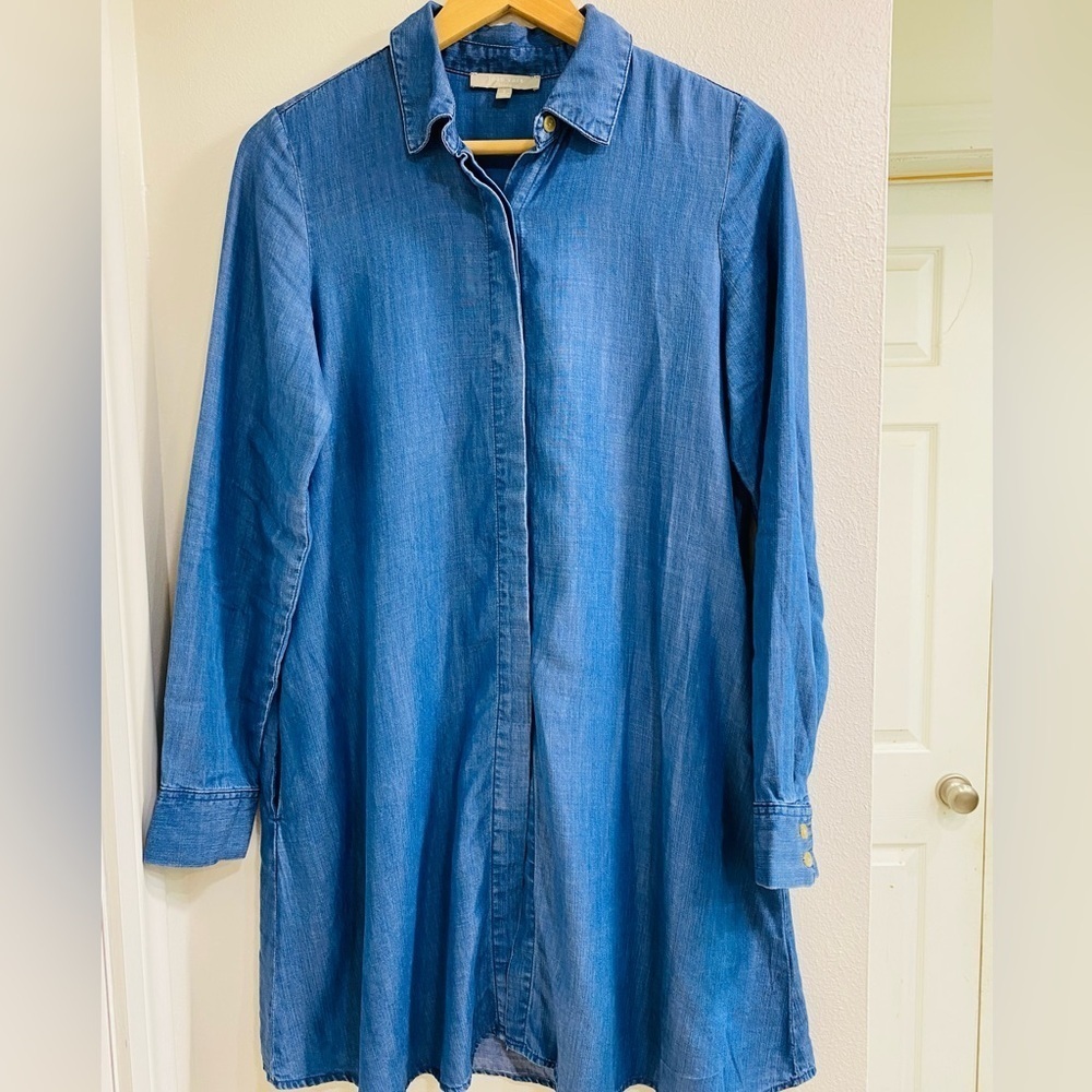 Joan Vass size Small Blue Denim Long Sleeve Tunic